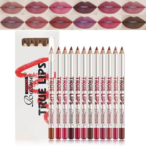 Pakivs 12 colori Matte Lip Liner Lipstick Set,Pastello Labbra Impermeabile a Lunga Durata,Matita Vellutata Nuda,Kit Trucco Labbra in un Unico Passaggio per le Donne