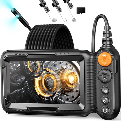 Telecamera endoscopio con luce da 10 m, doppia lente endoscopio digitale, 5 pollici, schermo IPS, 1080P HD, telecamera di ispezione con 8 + 1 LED e scheda da 32 GB, 8 mm, IP67, impermeabile