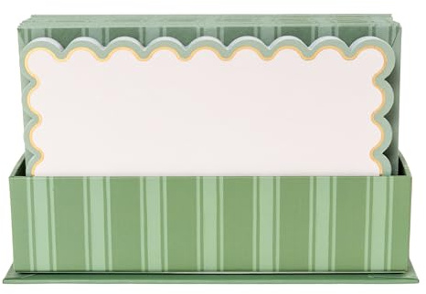 Graphique All Occasion Flat Notes, Pack of 50 Blank Index Cards with Envelopes & Decorative Storage Box, Thick Cardstock Stationery Gift, Cottage Stripe, 5.625” x 3.5”