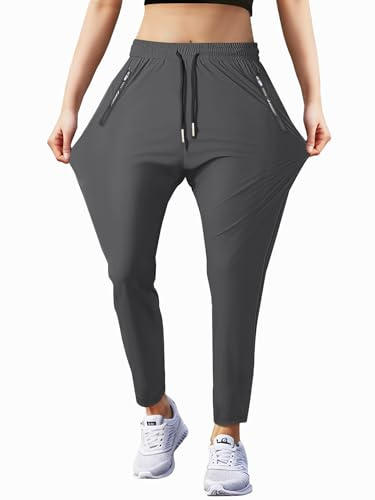 Hidkat – Pantalon de randonnée léger et respirant pour femme avec poches zippées, étirable pour la course à pied et l'athlétisme, gris, Taille XL