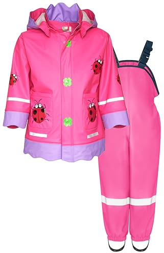Playshoes Tuta impermeabile in due pezzi, Coccinella portafortuna rosa, 104