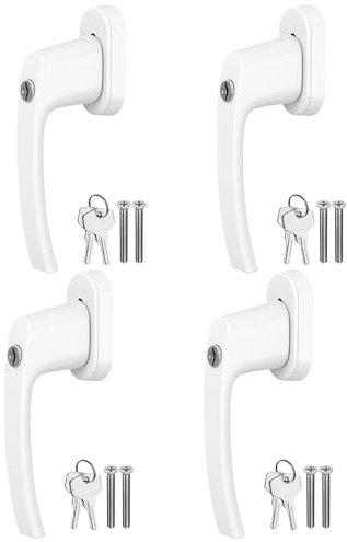 HOMGEN 4pack Universal Window Handles for UPVC 360° Rotation Cuttable Screws Lockable PVC Window Handle with Key White Aluminum Ergonomic Espag Replacement Handle