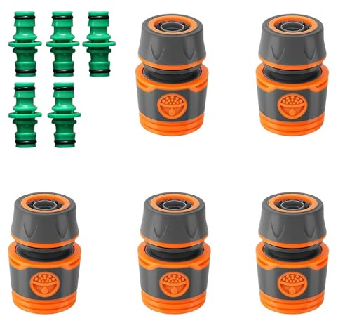 PARFCO Conectores Manguera, 10 Piezas Conector Manguera, 1/2 Pulgada Enchufe Rapido Manguera Agua, Naranja Gris y Verde, Conectores Manguera Jardin, para Riego de Jardines, Lavado de Coches y Hogar