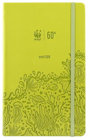 WWF, Large Agenda 2026 hebdomadaire 12 mois, avec élastique et double signet, 192 pages, avec calendrier et planificateur 2026 cm, 13 x 21 h, vert