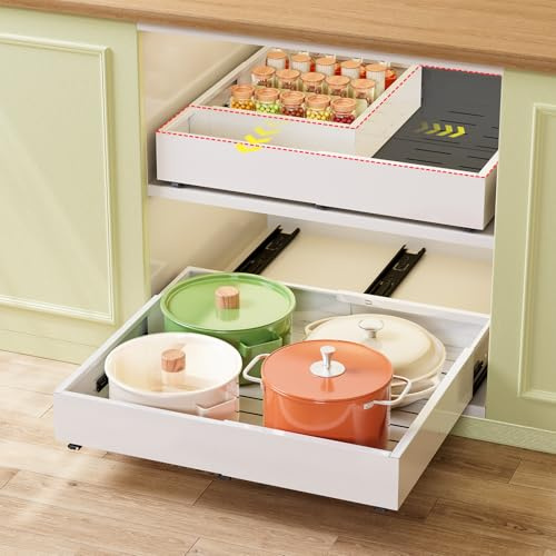 Dayacoco Expandable Pull out Cabinet Organiser, No Drill Adhesive Kitchen Cupboard Drawer, Peel and Stick Slide Out Drawer For Kitchen Pantry Shelf Storage 1 Pack