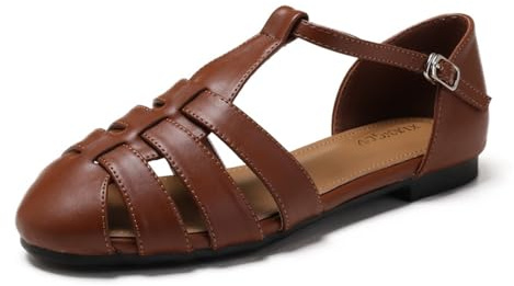 Sandalias romanas de verano con puntera cerrada para mujer, informales, ligeras, estilo gladiador, para exteriores, con hebilla, Brown, 41 EU