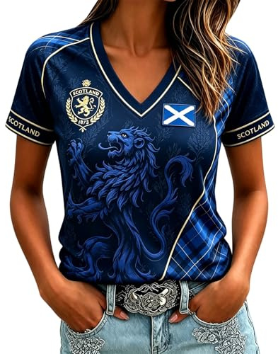 Skottland fotboll toppar kvinnor 2026 VM skjortor grafiska tryckta sport träningströjor lätt andningsbar England fotboll skjorta kortärmad v-hals damer fotboll t-shirt Skottland tröjor, 05#mörkblå