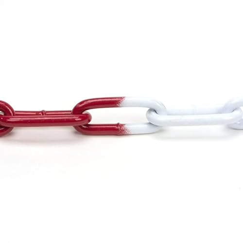 10 Meter Absperrkette aus Stahl Rot/Weiß pulverbeschichtete Stahlkette 4mm Durchmesser Absperrkette aus Metall stabile, witterungsbeständige Absperrkette von Marwotec aus Deutschland