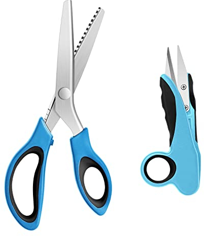 Asdirne Zickzackschere, Stoffschere Zickzackmit Weichen Griffen und Ultra-Scharfer Klinge, 9 Zoll, Inkl. Fadenschere Perfekter Schnitt