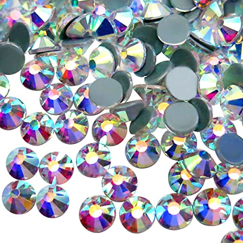 Jollin Hot Fix Diamantes de imitación de cristal con espalda plana Diamante redondo Gemas Strass, 8.4mm, SS40 144pcs, Crystal AB