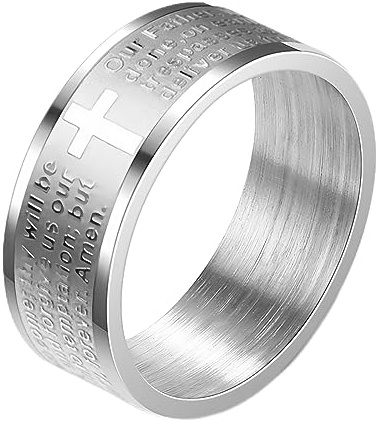 ZENSE - Anello da uomo con incisione del Padre Nostro e croce latina ZR0152, Misura 27 (Circonferenza 67mm)