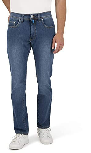 Pierre Cardin Lyon Tapered Jeans för män, Ocean Blue Stonewash 8037 6831, 34W / 30L