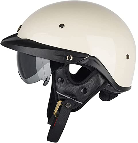 Retro Motorrad Halbschalenhelm Jethelm Für Männer Und Frauen Mit Herunterklappbarer Sonnenblende Cruiser Chopper Moped Scooter ATV DOT/ECE-geprüft A,XXL