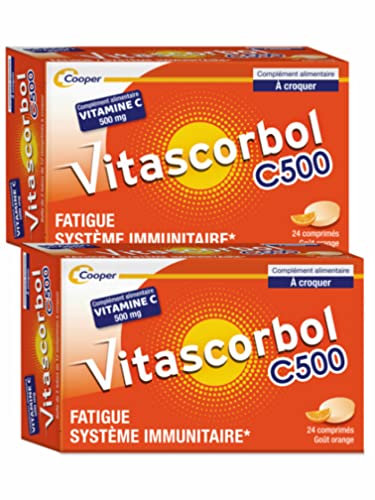 Vitascorbol Vitamine C 500 mg à croquer Goût Orange - Lot de 2 Boites de 24 Comprimés