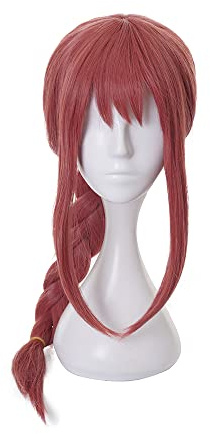 Perruque de cosplay pour homme de tronçonneuse Makima Cosplay longue perruque rouge avec perruque tressée pour femme + bonnet de perruque gratuit