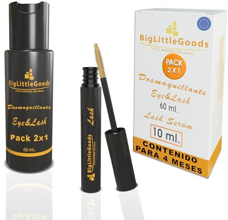 BigLittleGoods - Sérum Crece Pestañas y Cejas XL 10ml con Desmaquillante 60 ml – Fórmula Natural y Exclusiva – Resultados Visibles en 25 Días – Fortalece y Alarga para una Mirada Más Intensa