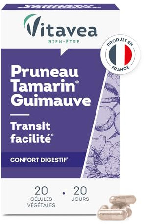 VITAVEA BIEN-ETRE - Complément Alimentaire Transit Régulier - Idéal Transit, Confort Intestinal, Constipation Adulte - Pruneau, Tamarin, Guimauve - 20 gélules - Cure de 20 jours - Fabriqué en France