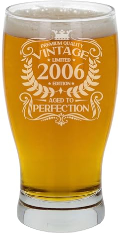 Always Looking Good Regalo de cumpleaños número 19 para hombres, vintage 2006 envejecido a la perfección, vaso de cerveza grabado para 19 años de edad, vasos de cerveza de tulipán de sidra grabados