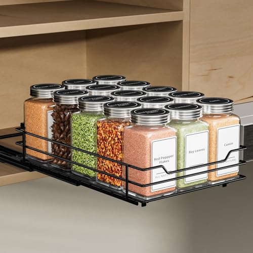 ZDDLOINP Ausziehbares Gewürzregal Für Schrank, Gewürzregal Schwarz, Gewürz Organizer Ausziehbar, Schrank Organizer Platzsparend, Schrank Organizer Küche