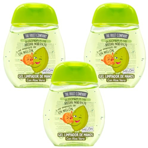 The Fruit Company Gel Detergente per le mani Melon, confezione da 3 x 45 ml, 70% alcool con aloe vera, formato tasca