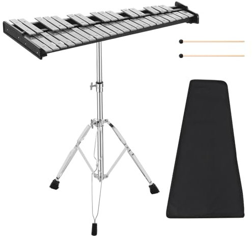MUHYHY Glockenspiel mit 37 Noten und höhenverstellbarem Ständer, Aluminium-Xylophon für Erwachsene, Glockenspiele, Xylophon-Instrumenten-Set mit Notenständer, Schlägeln und Tragetasche
