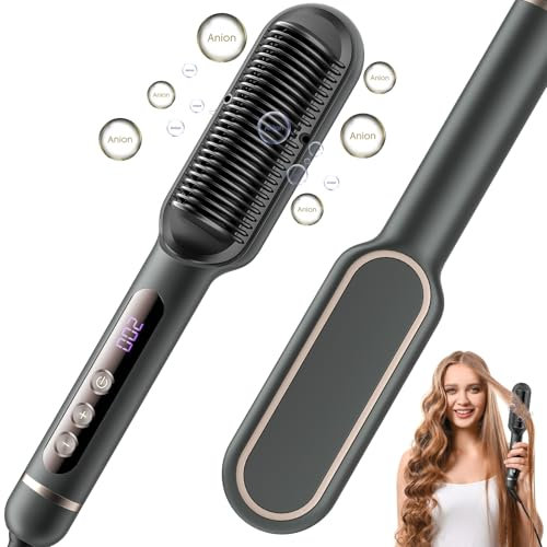 Haarglätter Bürste Ionen glättungsbürste, Hair Straightening Brush mit Nano-Titan-Beschichtung für Gleichmäßige Hitze, Glätteisen Kamm mit 9 Heizstufen und LED-Anzeige Professioneller Haarglättbürste
