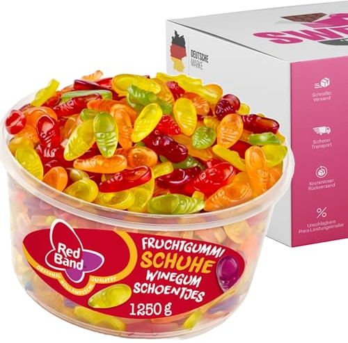 Red Band Fruchtgummi Dosen | Saure Zungen, Pilze, Schnuller & Mehr | Großpackungen für Party, Büro oder als Geschenk (Fruchtgummi Schuhe 1250g)
