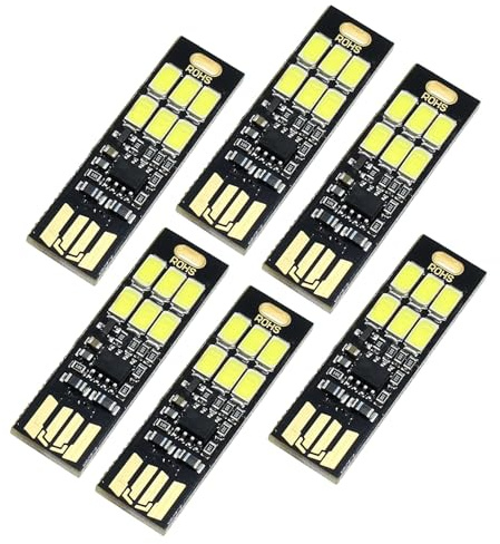 GERUI 6 stycken USB-LED-lampor, superljus, ultratunn 6 LED USB-nyckelring touch, 6 LED-touch-dimmer, bärbar för laptop-tangentbord, kall vit, plast
