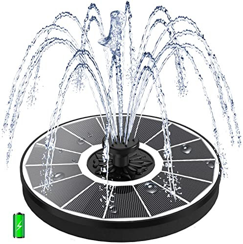 SZMP 3.5W Fontaine Solaire avec Batterie 2000mAh, 2025 Upgrade Solaire Flottant Extérieur Fontaine Pompe Bassin avec 8 Buses & 4 Tiges Fixes pour Bain d'oiseaux, Piscine, Jardin