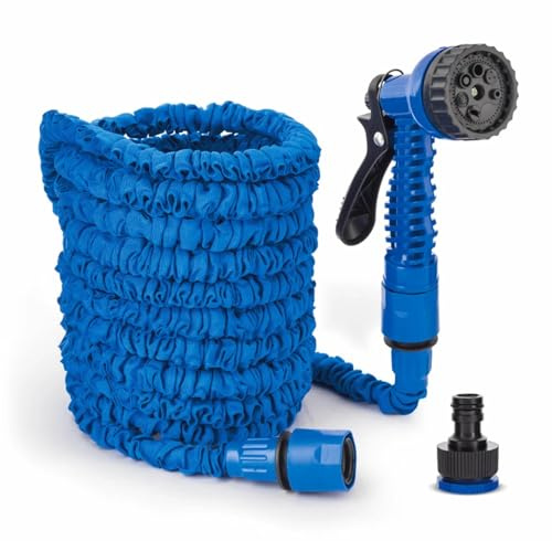 Expandable Garden Hose Pipe 75ft, Flexible Magic Hose with 7 Function Nozzle, 3/4 & 1/2 Fittings, Best Water Hose Pipe for Gardening, Hosepipe Reel, Heavy Duty, Food Grade, Blue