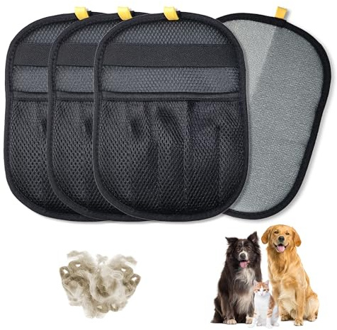 LEEBICHEN Upgraded 4 Pack Pet Hair Removal Gloves for Cats Dogs, Reusable Electrostatic Pet Hair Remover Gloves, Dual Use for Pet Grooming & Furniture Cleaning, for Couch, Carpet, Clothes, Car Seats