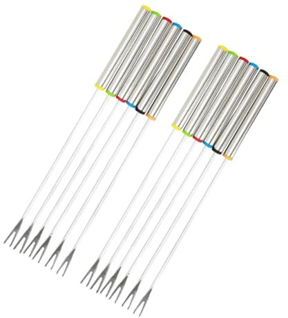 FIXOSHEE 12pezzi Forchette Per Fonduta in Acciaio Inossidabile Con Manici Colorati Termoisolanti Forchettine Per Formaggio Cioccolato Frutta e Dessert Per Picnic e Bbq Familiari