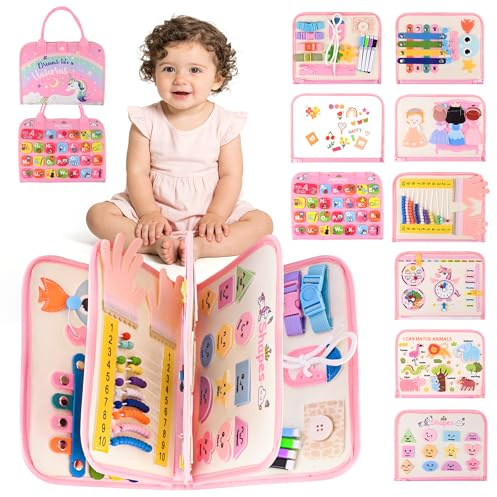 Busy Board Montessori de FieltroMaletin de Paneles Sensoriales Montessori,Libro Interactivo Juguetes Montessori,Juguetes Educativos Motricidad Fina,Juguetes Regalos para Niños y Niñas Cumpleaños (B)