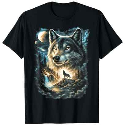 Vintage 90s Wolf Howling Galaxy Retro Nature Moonlight T-Shirt