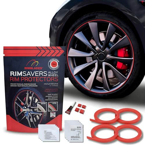 Rimsavers Rojo - Protectores de Llantas de aleación Flexibles, Longitud 22 Pulgadas, compatibles con Llantas de Perfil Plano