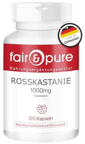 Fair & Pure Hästkastanj 1000mg per dag, 120 stycken, veganskt kosttillskott utan tillsatser, tillverkat i Tyskland