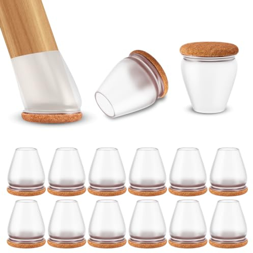 RCHYFEED Lot de 24 capuchons de protection transparents pour pieds de chaise ronds et inclinés, avec feutre, protection de sol en TPE pour chaises, protège les pieds de chaise, élimine le bruit et les