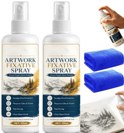 Spray fissativo a rapida asciugatura per opere d'arte (carboncino, pastello, schizzi); protezione durevole e antimacchia per pastelli a olio, matita e disegni carboncino (120 ml / 4,06 oz) (2pc)