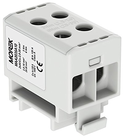 Verteilerblock f. Al/Cu geeignet 4x2,5-35mm2 grau 1pol. 1000V AC/DC Klemme isoliert OTL 35-2 MAA2035A10 Morek 4030