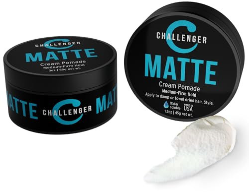 Combo Pack - 1.5OZ AND 3OZ Matte Cream Pomade - Medium Firm Hold - Best Men's Styling Cream From Challenger - Water Based, Clean & Subtle Scent. Men's Hair Wax, Fiber, Clay, Paste All In One