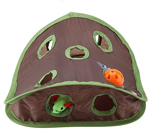TOPINCN Cat Toy 9 Mouse Holes Pet Cat Interactive Toy Intelligence Trainning With Bell Ball Folding Creative Vocal Cat Mice Toy Hide & Seek Toys