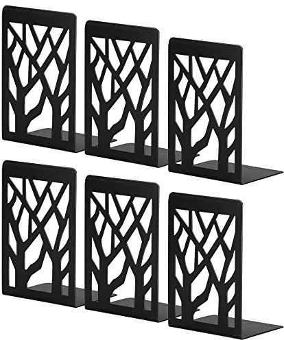 Book Ends, Bookends, Bookends for Shelves, Bookend, Book Ends for Heavy Books, Black Metal Book Shelf Holder Home Decorative, Book Stoppers for Shelves 3 Pair