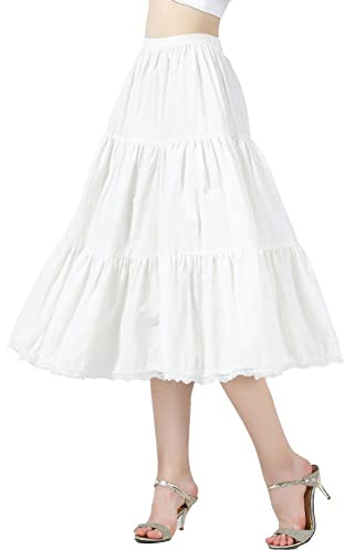 BEAUTELICATE Jupon sous Robe sous-Jupe 100% Coton Année 50 Jupe Rockabilly Évasée A-Ligne avec Dentelle Court Longue Midi Maxi pour Femme Fille (XL, Ivoire - 75cm Longueur)
