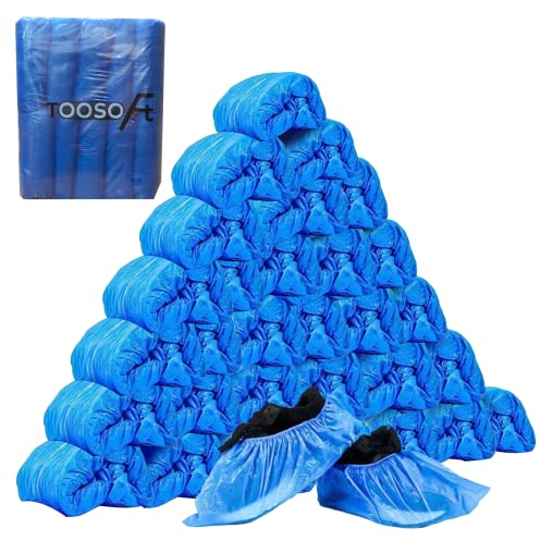 Schuhüberzieher Einweg Plastik Blau 300 Stück（150 Paar）：TOOSOFt Überzieher Schuhe Gross für Herren - Überschuhe Wasserdicht - CPE Überziehschuhe Rutschfest - Universalgröße Schuh Überzug Einmal
