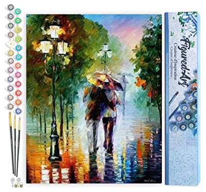 Figured'Art Pintar por Numeros Adultos Lluvia Romántica - Manualidades pintura acrilica Kit Cuadro DIY completo - 40x50cm sin bastidor