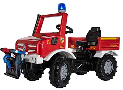Rolly Toys rollyUnimog Feuerwehr Unimog mit Seilwinde rollyPowerwinch (ohne Schaltung, Tretfahrzeug für Kinder, Sitz verstellbar, Flüsterlaufreifen, Front-/Heckkupplung, Feuerwehrauto)