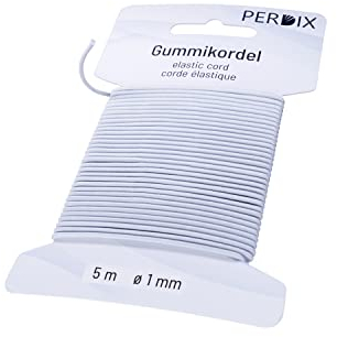 perdix Gummischnur, Gummikordel 1 mm, 5 m weiß, Gummiband, für Zelt, Rucksack, Garten, Schmuck, Kordel, Hutgummi, Gummiband