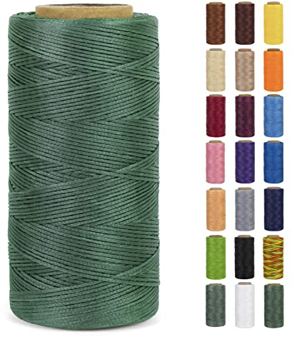 LEREATI Ledergarn 0,8mm x 260m Flacher Wachsschnur Gewachster Faden Leder Nähen Faden, Leder Nähgarn Garn für Handwerk, Nähen, Reparatur, Buchbinden, Schmuck, Häkeln (Grün)