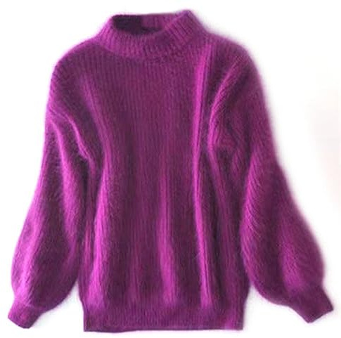 CHUSHEN Suéter casual de punto trenzado para mujer, manga larga, cuello redondo, color liso, suéter de punto grueso, suéter de cachemira, suéter de punto de color sólido, suéter vintage de angora para