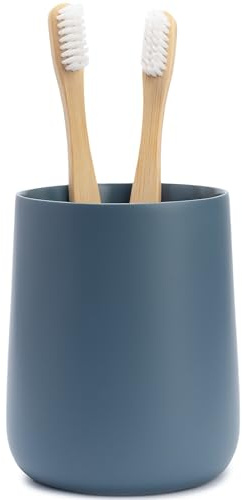Yew Design portaspazzolini e portadentifricio con bicchiere, blu opaco, per bagno e lavandino – Organizer rotondo per spazzolini elettrici, filo interdentale, rasoi, dischetti di cotone e collutorio